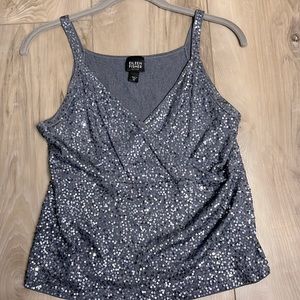 Eileen Fisher Petite Sequin Embellished Cross Over SILK/Cotton Knit Tank Top PP